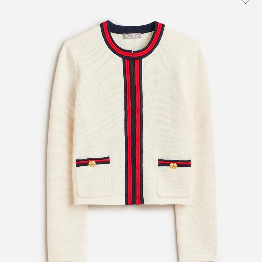 NWT J. Crew Emilie sweater lady jacket with contrast trim Size XS ivory